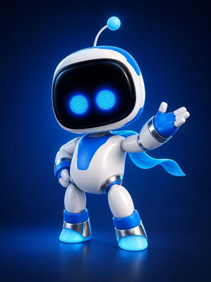 Mascote do Astro Bot Fix apresentando os benefícios