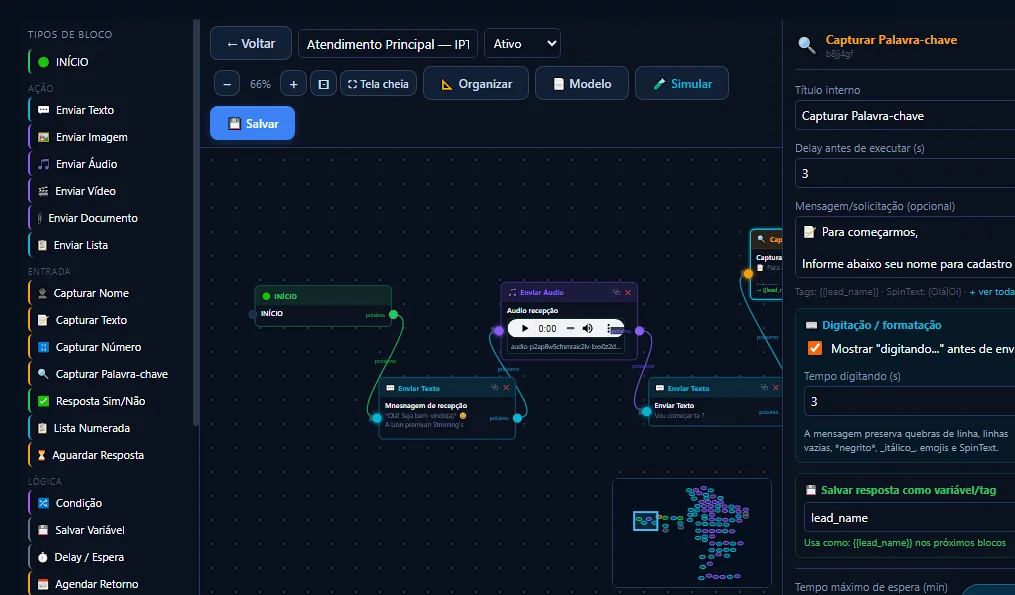 Criador visual de fluxos do Astro Bot Fix